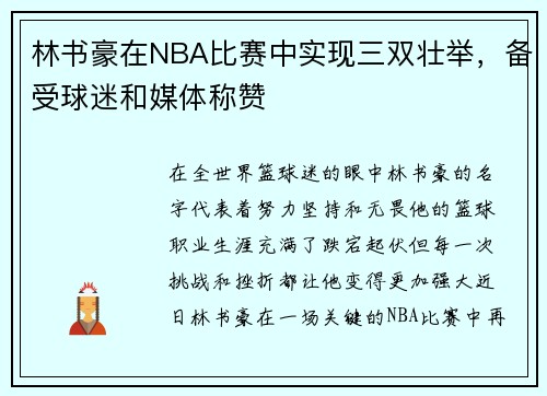 林书豪在NBA比赛中实现三双壮举，备受球迷和媒体称赞
